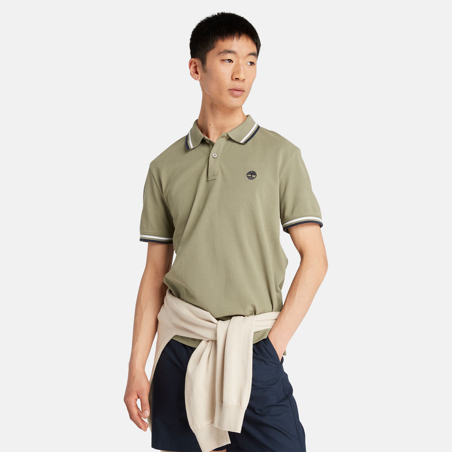 Timberland Millers River Tipped Polo Shirt For Men In Green Green, Size S