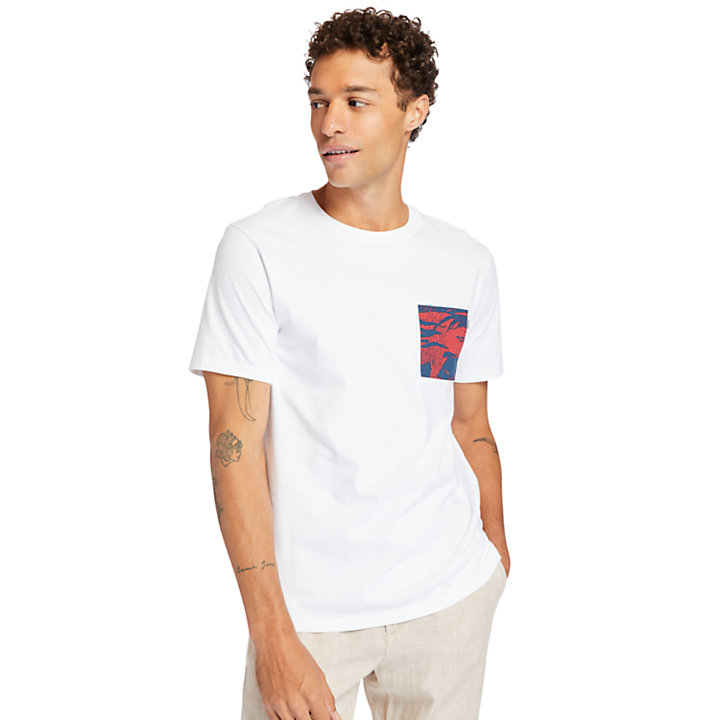 T-shirt da Uomo con Tasca Stampata in bianco-