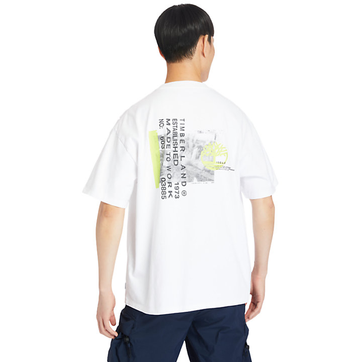 Camiseta Teñida en Prenda con Gráfico para Hombre en blanco-