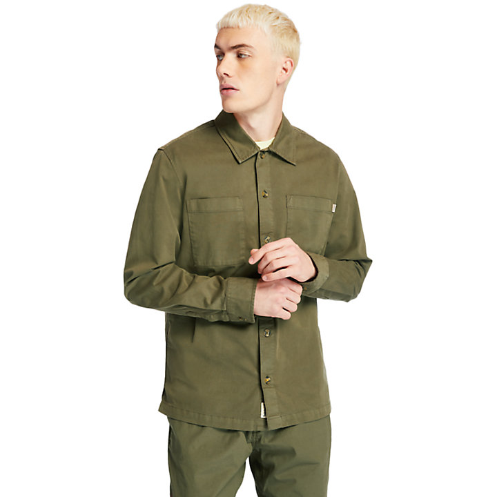 Garment-Dyed Twill Shirt for Men in Dark Green-
