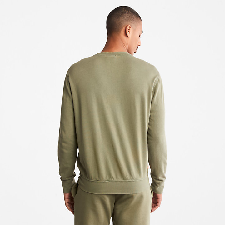 Sweat-shirt teint en pièce pour homme en vert-