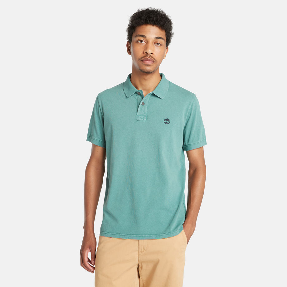 Timberland Sunwashed Jersey Polo Shirt For Men In Teal Teal, Size XXL