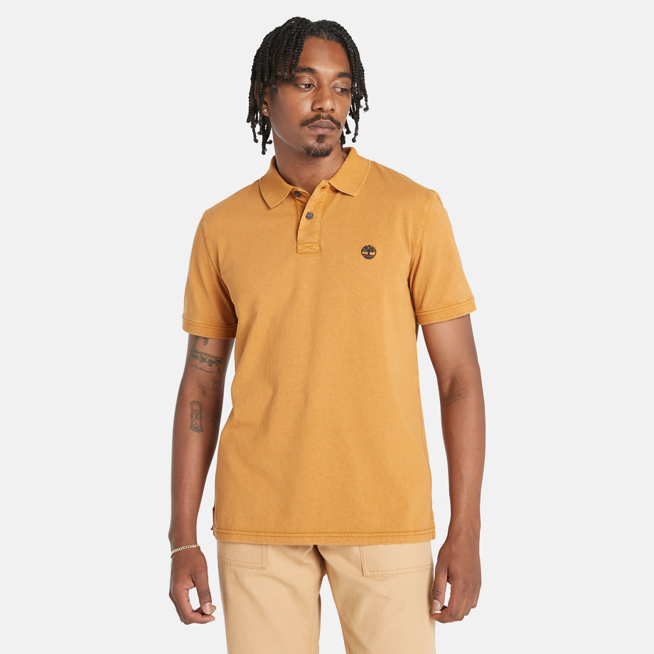 Timberland Sunwashed Jersey Polo Shirt For Men In Dark Yellow Yellow, Size XXL