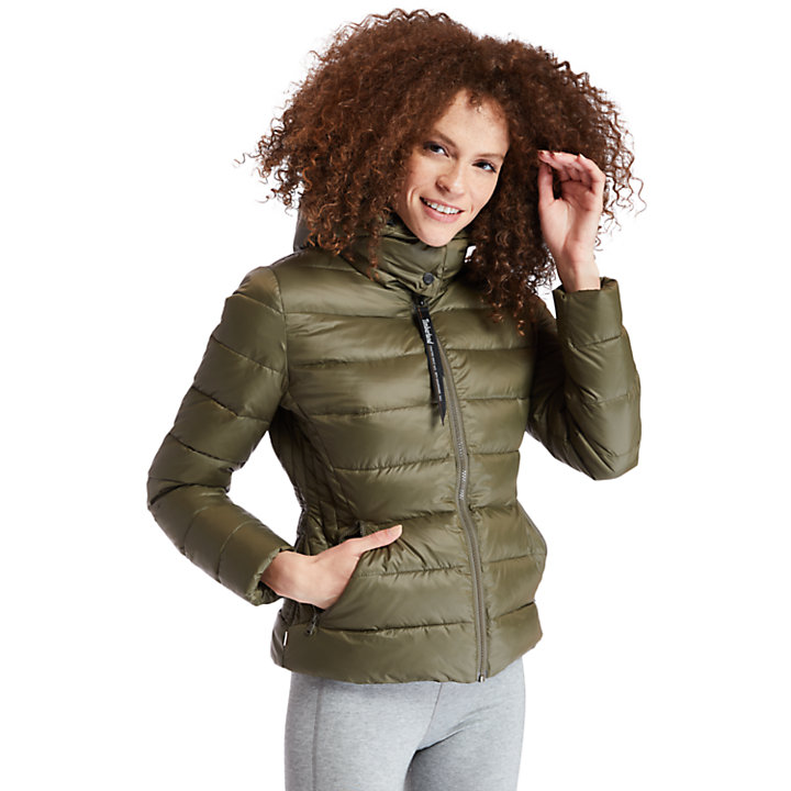 Geïsoleerde doorgestikte jas voor dames in groen-