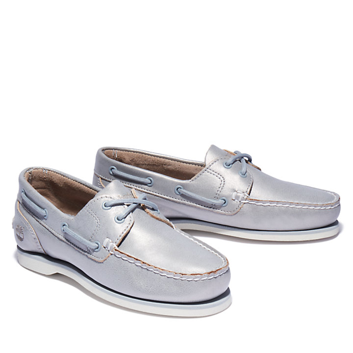 Two-eye Classic Boat Shoe for Women in Silver-