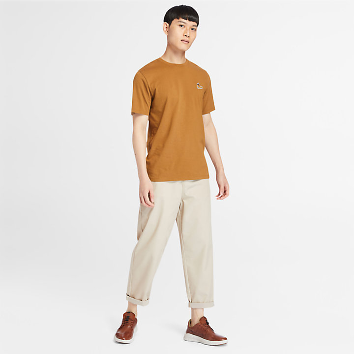 T-shirt en coton bio à bottine pour homme en marron-