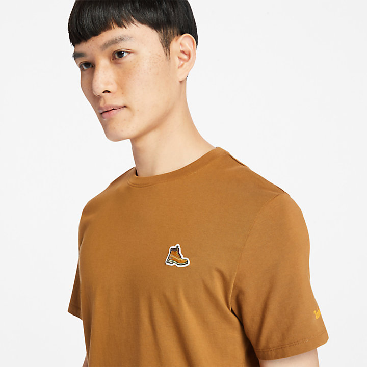 T-shirt en coton bio à bottine pour homme en marron-