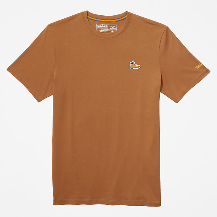 T-shirt van biologisch katoen met bootlogo voor heren in bruin-