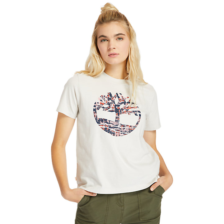 Camiseta con logotipo punteado para mujer en blanco-