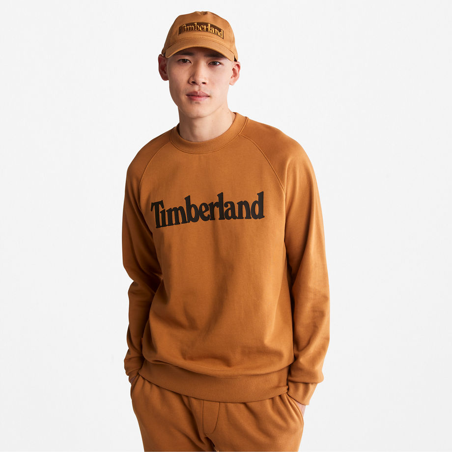 Timberland Linear-logo Crewneck Sweatshirt For Men In Orange Yellow, Size M