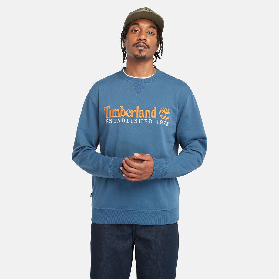 Timberland Est. 1973 Logo Crewneck Sweatshirt For Men In Blue Blue, Size L
