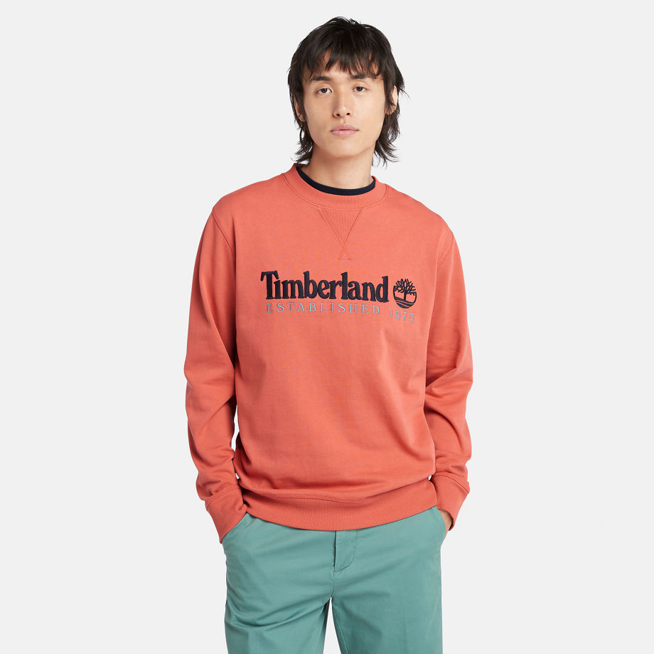 Timberland Est. 1973 Logo Crewneck Sweatshirt For Men In Orange Orange
