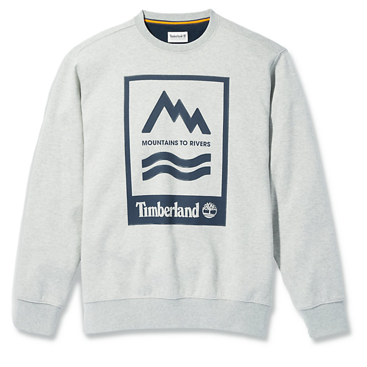Sweat-shirt graphique à motif montagne et rivière pour homme en gris-