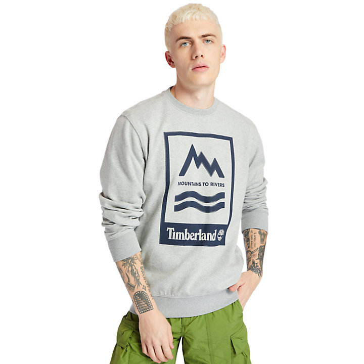 Sweat-shirt graphique à motif montagne et rivière pour homme en gris-