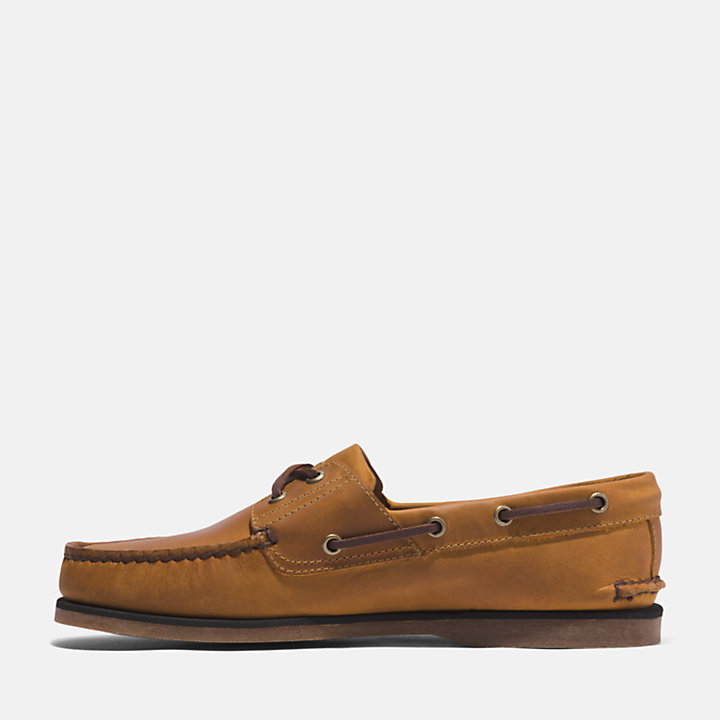 Chaussures bateau classique en cuir pour homme en jaune-