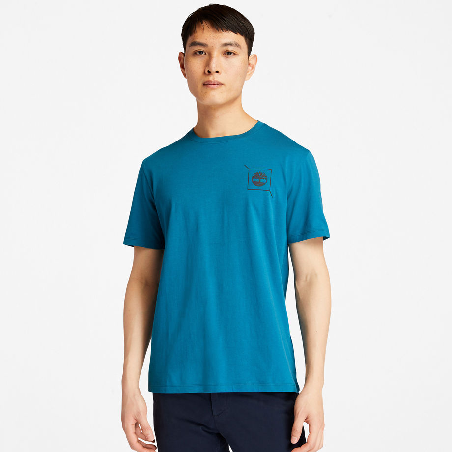 Timberland Back-graphic Logo T-shirt For Men In Teal Teal, Size XXL