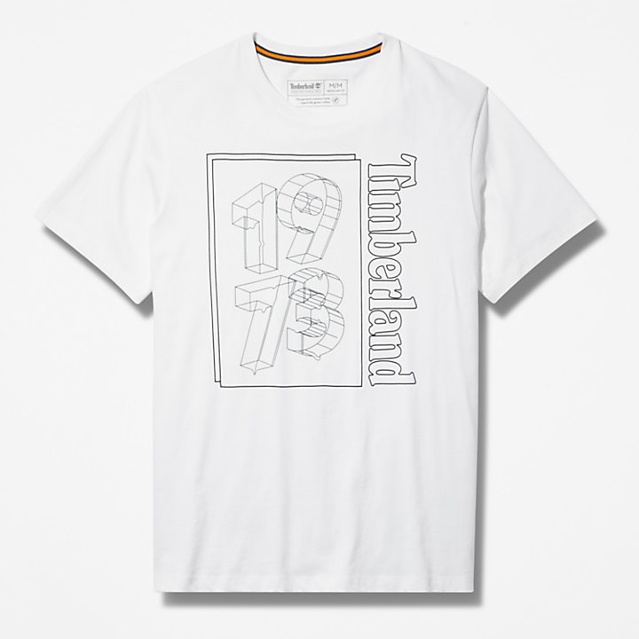 T-shirt voor heren met 1973-print op de borst in wit-