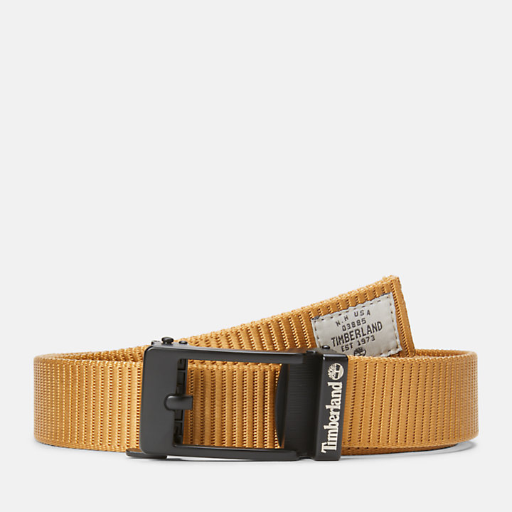 Cinturón de tela de 35 mm/1,4 in con hebilla de presión para hombre en amarillo oscuro-