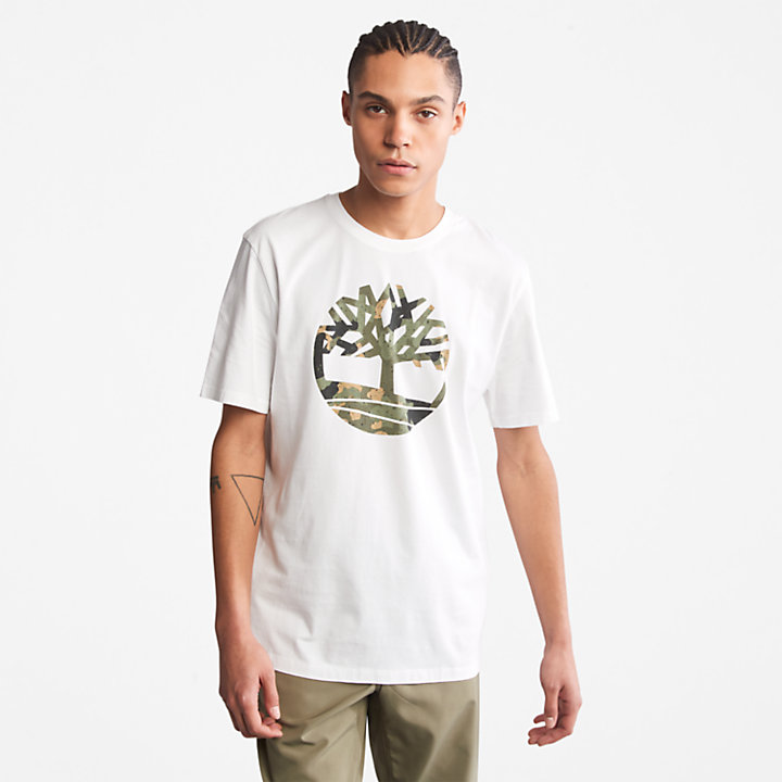 T-shirt à logo camouflage pour homme en blanc-