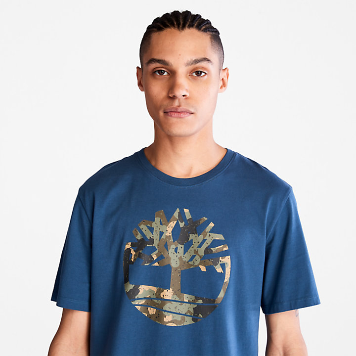 T-shirt da Uomo con Logo Mimetico in blu-