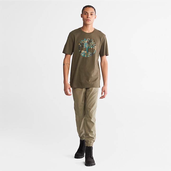 Camo-Logo T-Shirt for Men in Dark Green-