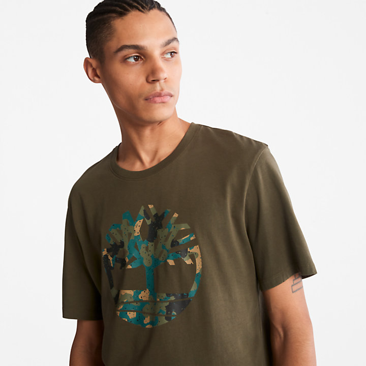 Camo-Logo T-Shirt for Men in Dark Green-
