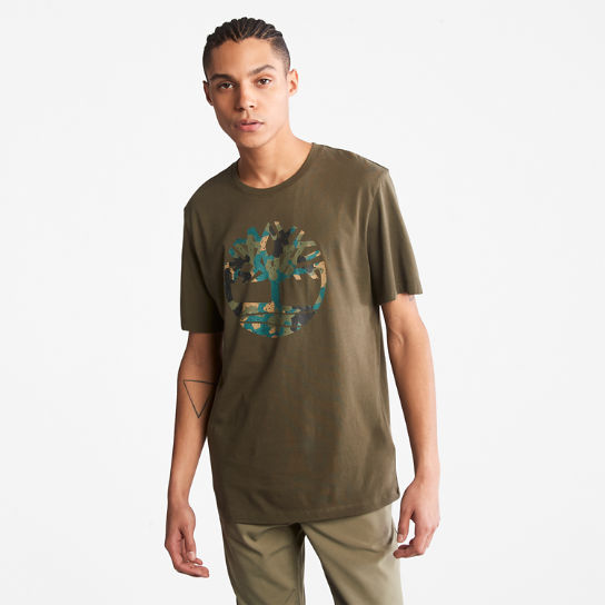 T-shirt à logo camouflage pour homme en vert foncé | Timberland