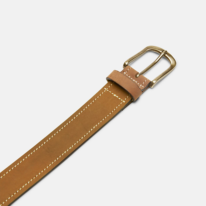 Contrast-stitch Leather Belt for Men in Brown-