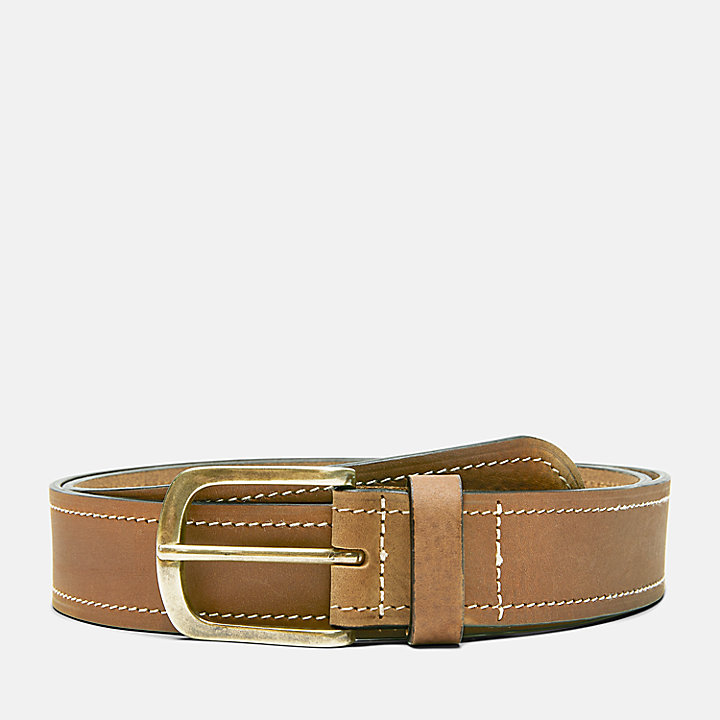 Contrast-stitch Leather Belt for Men in Brown
