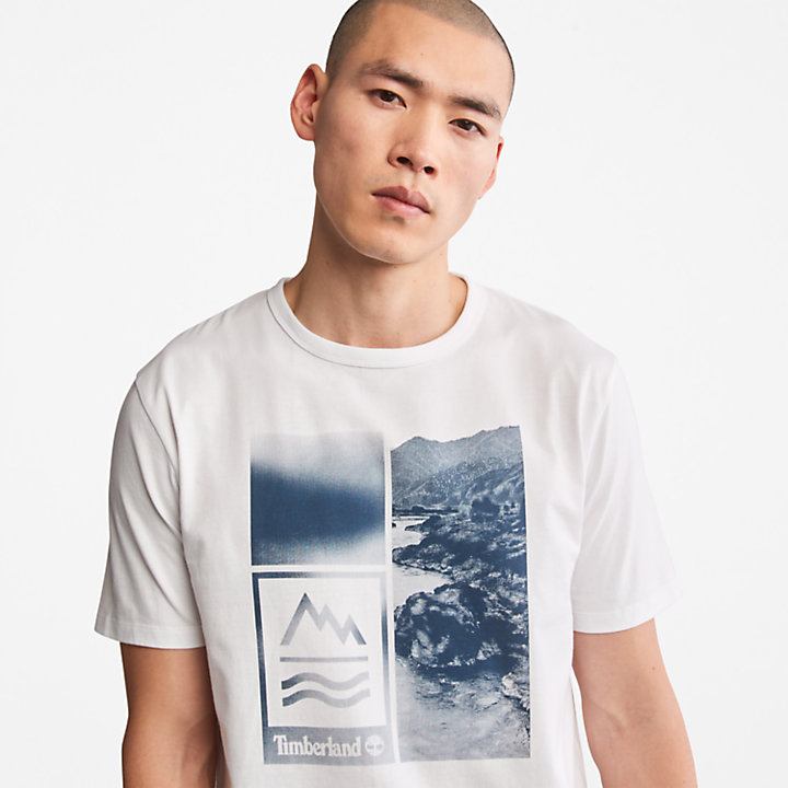 T-shirt da Uomo con Stampa Mountains-to-Rivers in bianco-