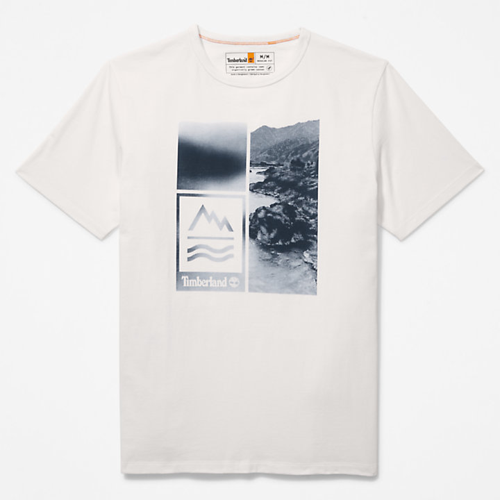 Mountains-to-Rivers Print T-Shirt for Men in White-