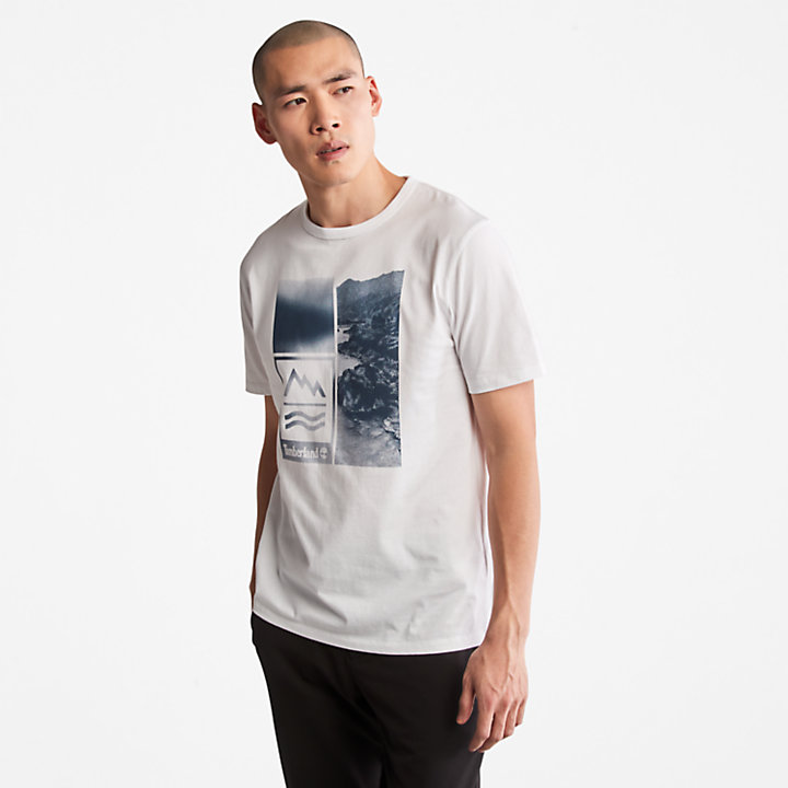 T-shirt à imprimé Mountains-to-Rivers pour homme en blanc-