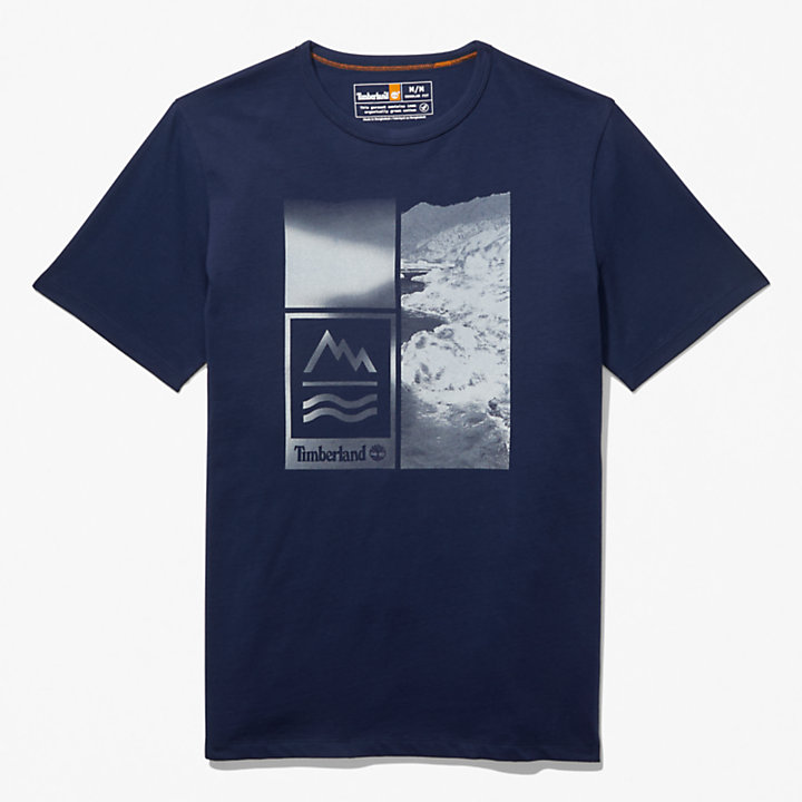 Mountains-to-Rivers Print T-Shirt for Men in Blue-