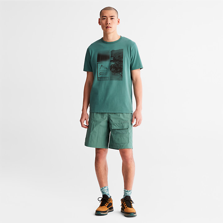 Camiseta Estampada Mountains-to-Rivers para Hombre en verde-