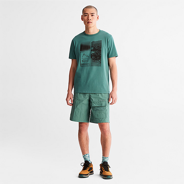 T-shirt à imprimé Mountains-to-Rivers pour homme en vert