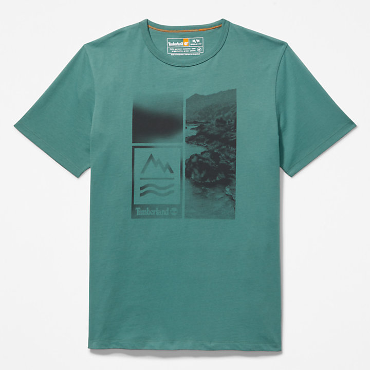 T-shirt da Uomo con Stampa Mountains-to-Rivers in verde-