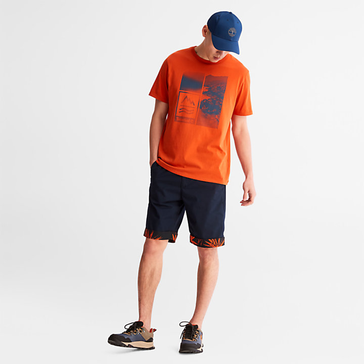 T-Shirt mit Mountains-to-Rivers-Print für Herren in Orange-