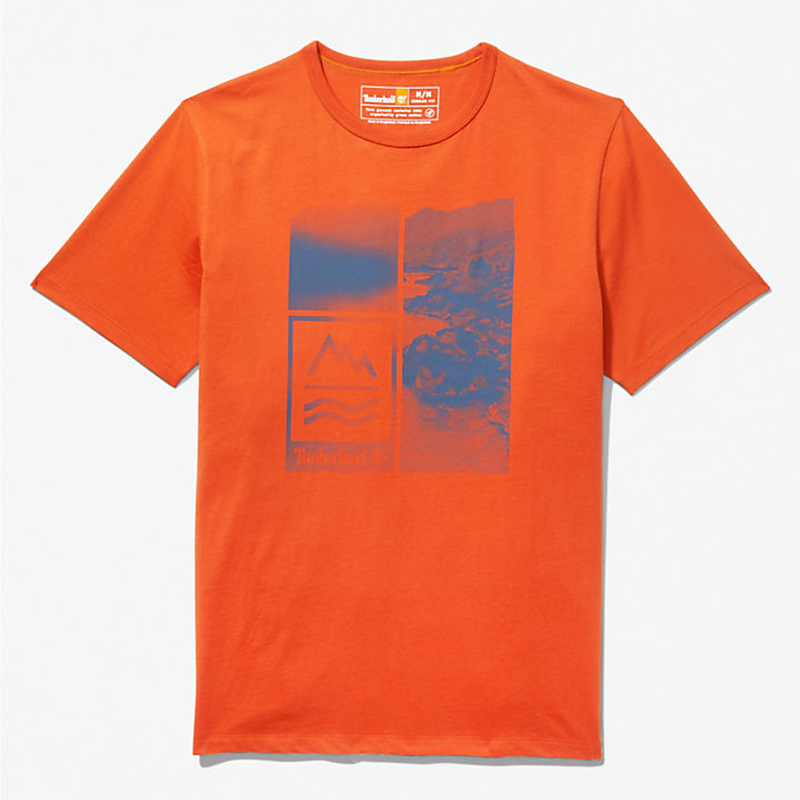 Mountains-to-Rivers Print T-Shirt for Men in Orange-