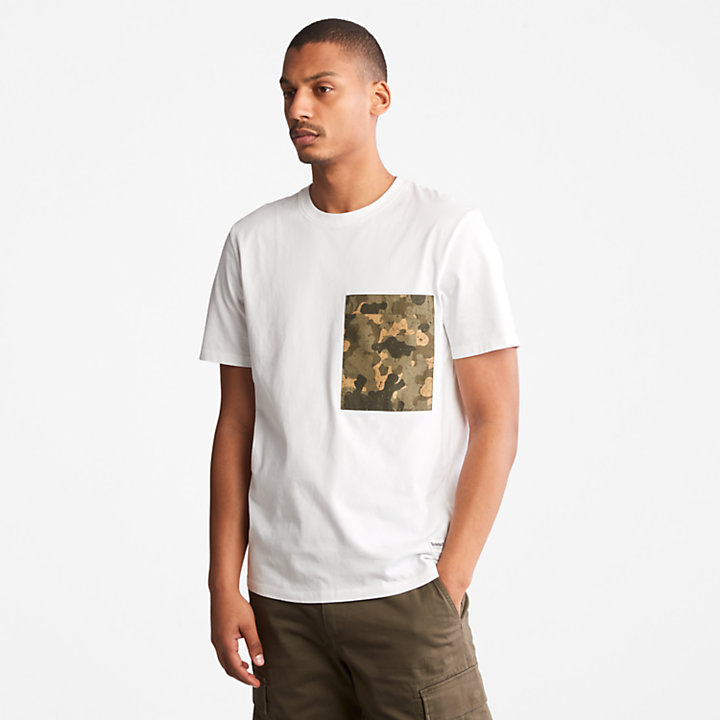 Outdoor Heritage T-shirt met Zak met Camouflageprint voor heren in wit-