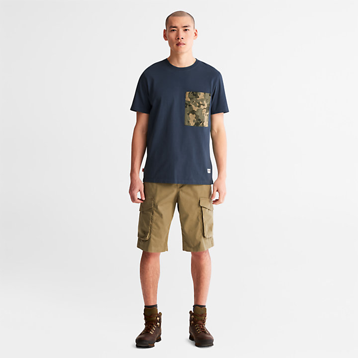 Outdoor Heritage T-Shirt mit Camo-Print auf Tasche für Herren in Navyblau-