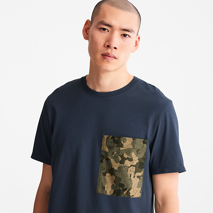 Outdoor Heritage T-Shirt mit Camo-Print auf Tasche für Herren in Navyblau-