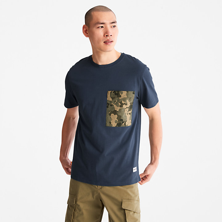 T-shirt à poche camouflage Outdoor Heritage pour homme en bleu marine-