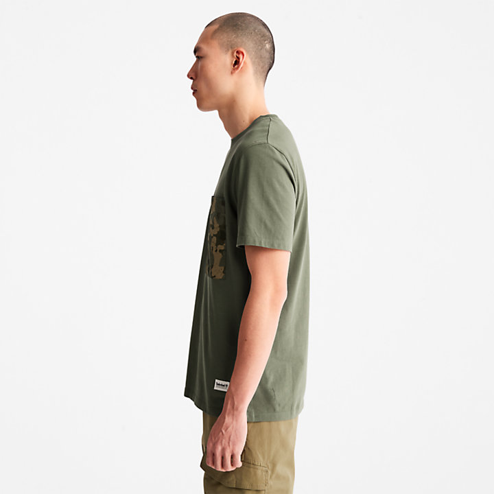 T-shirt da Uomo con Tasca Mimetica Outdoor Heritage in verde scuro-
