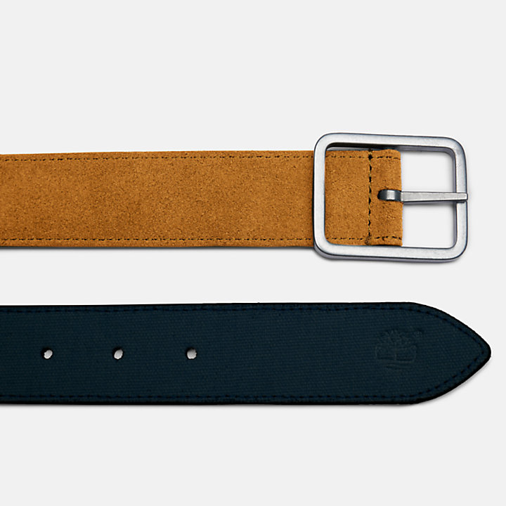 Cinturón reversible de lona y piel para hombre en marrón-