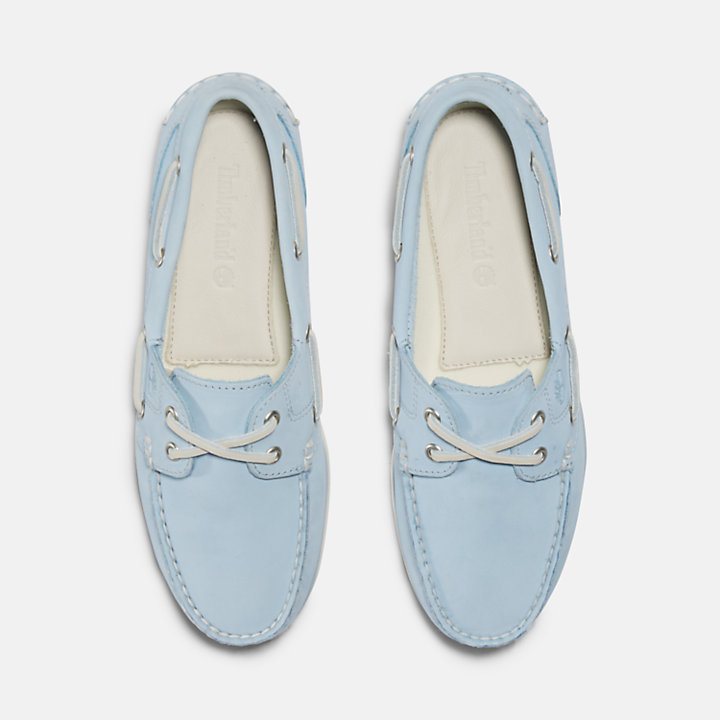 Sapato de Vela em Pele Clássico para Mulher em azul-claro-