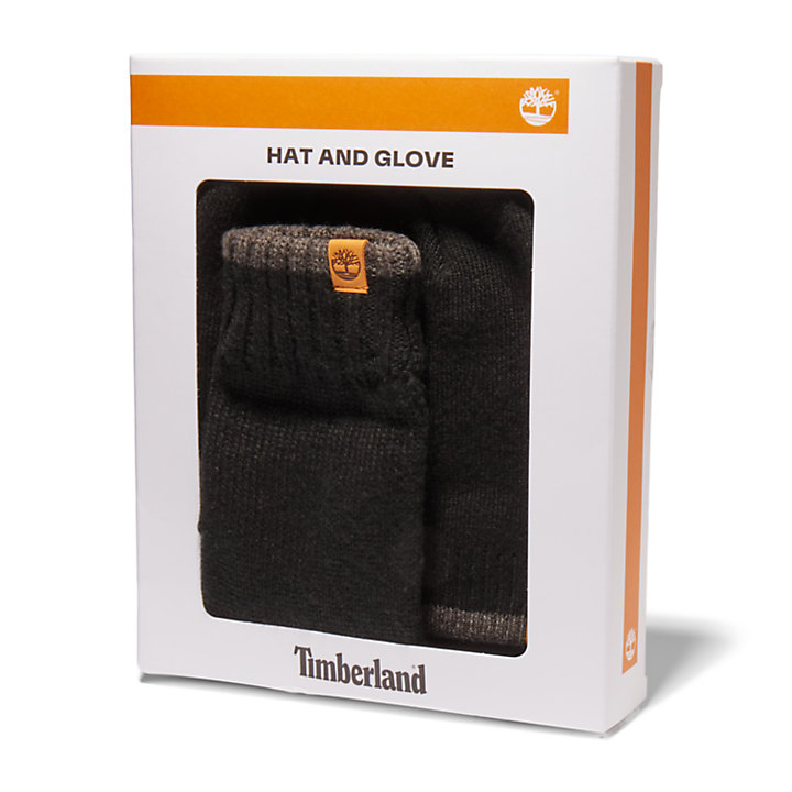 Coffret cadeau bonnet et gants à liserés pour homme en noir-