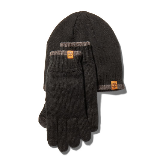 Coffret cadeau bonnet et gants à liserés pour homme en noir | Timberland