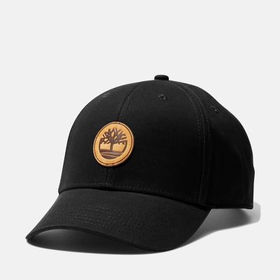 Timberland Leather-logo Baseball Cap For Men In Black Black, Size ONE