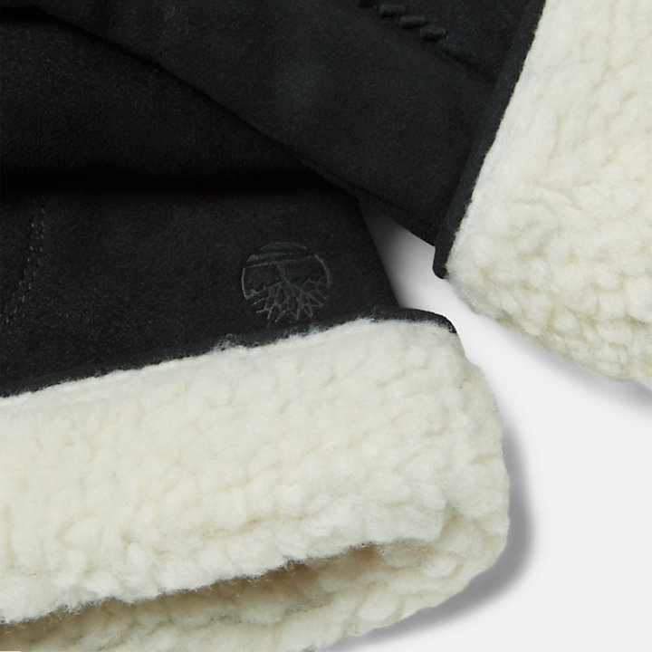 Lederhandschuhe mit Fleece-Manschetten für Damen in Schwarz-