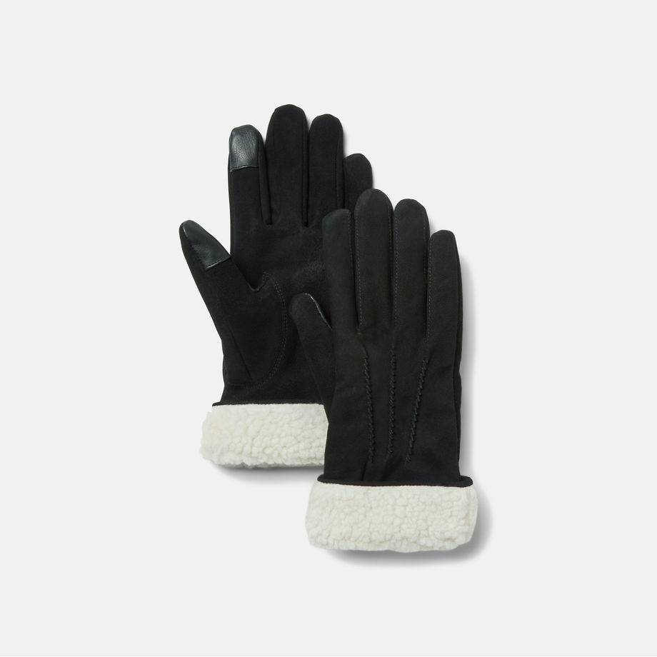 Timberland Leather Gloves With Fleece Cuffs For Women In Black Black, Size M